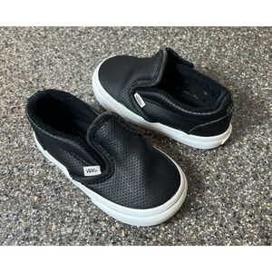 Vans Classic Little Kids Toddler Sz 6 Black Leather Sneaker Shoe Snap On Low Top
